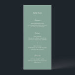 Menu Simple Mariage Élégant Vert Atténué<br><div class="desc">Menu de mariage moderne présentant un design simple avec une combinaison d'une police sans empattement contemporaine,  d'un script manuscrit élégant et d'une police italique.</div>