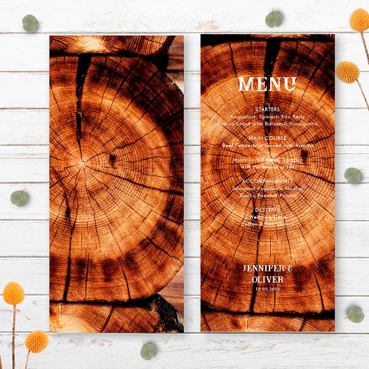 Menu Simple Mariage en Bois Rustique Tranché