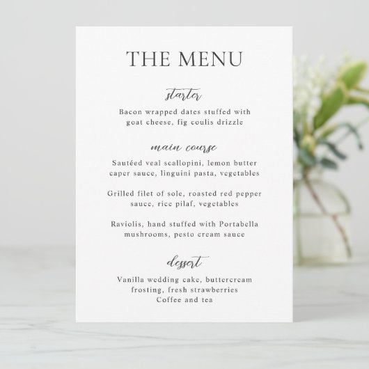 Menu Simple Mariage Moderne Noir et Blanc (Debout devant)