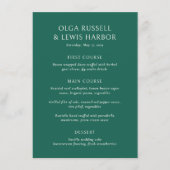 Menu Simple Mariage Moderne Vert Émeraude (Devant)