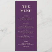 Menu Simple Mariage Moderne Violet Gras (Devant)