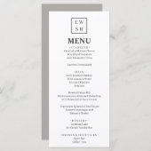 Menu simple Mariage Monogramme blanc et gris (Devant / Derrière)