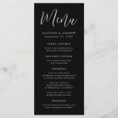 Menu Simple mariage noir et blanc en écriture manuscrit (Devant)