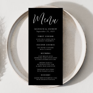 Menu Simple mariage noir et blanc en écriture manuscrit