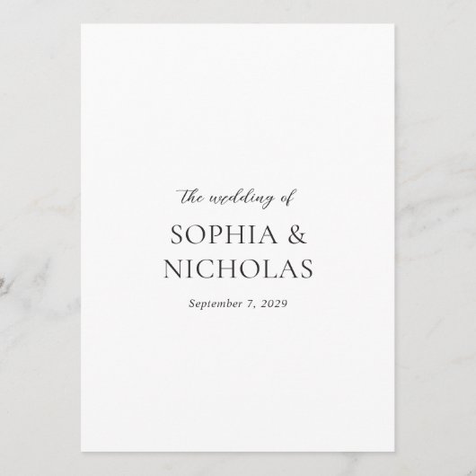 Menu Simple Mariage photo moderne noir et blanc (Dos)