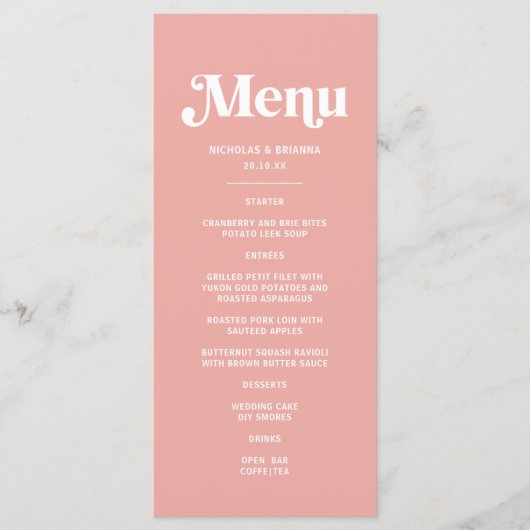 Menu Simple Mariage Rose (Devant)