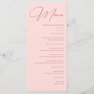 Menu Simple mariage rose pâle