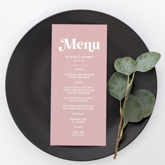 Menu Simple Mariage Rose Poussiéreux