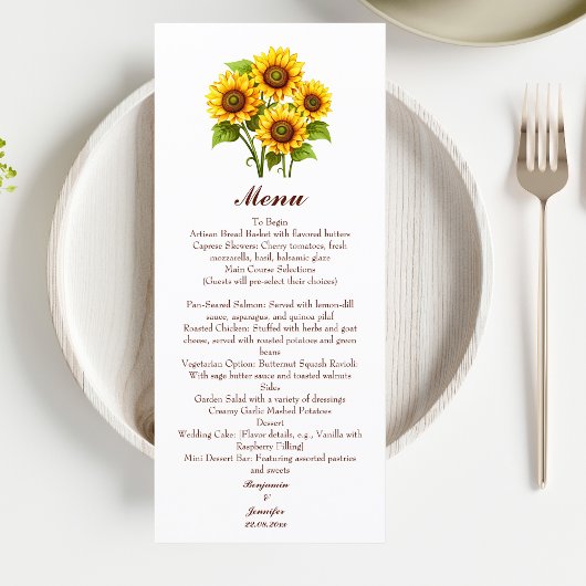 Menu Simple Mariage rustique de tournesol