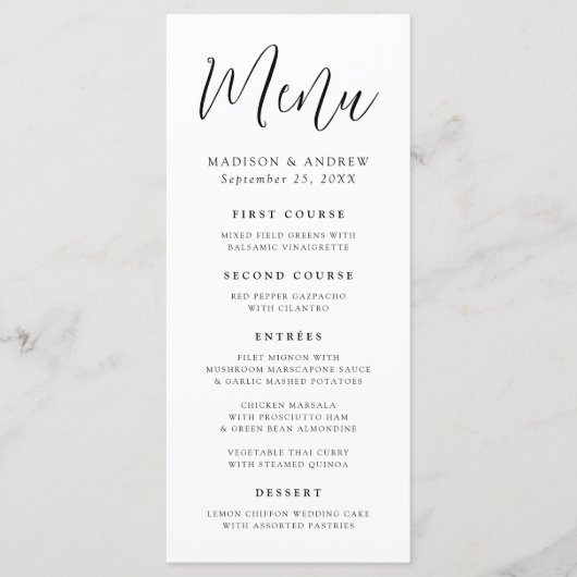 Menu Simple Mariage Script Calligraphié (Devant)