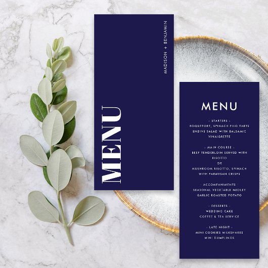Menu Simple Marine bleu et blanc Gras Mariage moderne