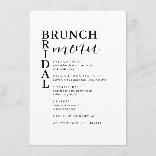 Menu Simple Minimal Bridal Brunch (Devant)
