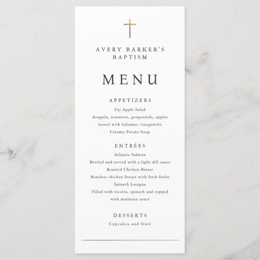 Menu Simple Minimal Gold Cross Baptism (Devant)