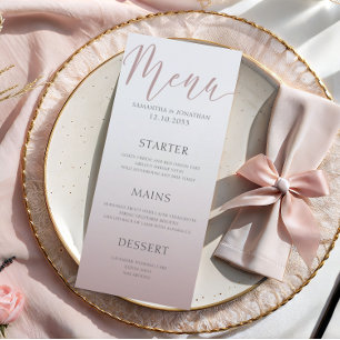 Menu simple minimaliste de mariage en or rose pour