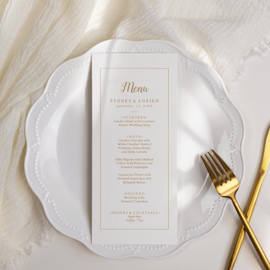 Menu Simple Minimaliste|Dîner Mariage Gold Frame