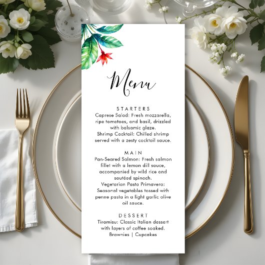 Menu Simple minimaliste Mariage de verdure tropicale