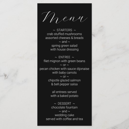 Menu Simple minimaliste Mariage noir blanc (Devant)