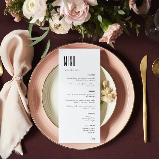 Menu Simple minimaliste Mariage noir et blanc
