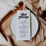 Menu simple minimaliste rétro Mariage<br><div class="desc">Il s'agit d'un menu mariage d'inspiration moderne minimaliste des années 70, avec une police sans serif et une police vintage super. Modifiez tous les termes sauf pour le "menu" sur ce modèle de menu. Toutes les couleurs sont également modifiables. // Pour les designs correspondants, recherchez CHARLI dans le magasin Sincerely...</div>