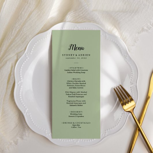 Menu Simple minimaliste|Sage Mariage Dinner