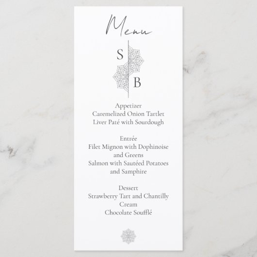 Menu Simple moderne Boho Monogramme Mandala Mariage (Devant)