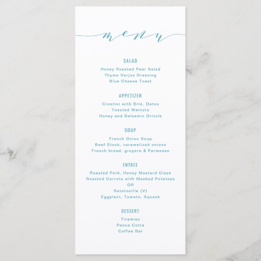 Menu Simple Moderne Calligraphie Bleu Vert (Devant)