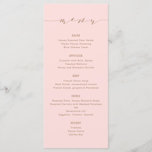 Menu Simple moderne Calligraphie Blush et Brown (Devant)