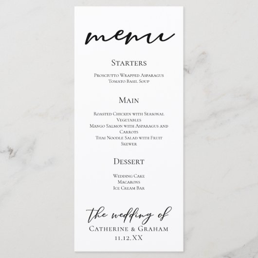 Menu Simple Moderne Écriture Mariage Dîner Noir (Devant)