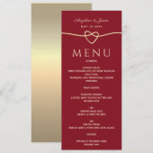 Menu Simple Moderne Élégant Mariage Rouge et Or Cœur (Devant / Derrière)