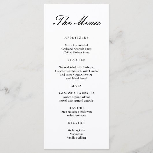 Menu Simple Moderne Minimal Script Classique Noir (Devant)