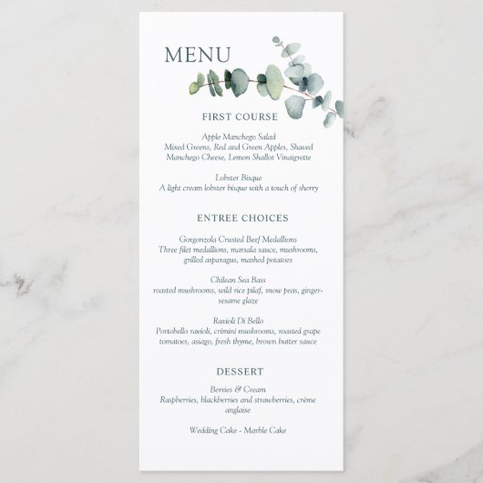 Menu Simple Moderne Minimaliste Branche d'Eucalyptus (Devant)