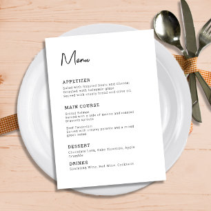 Menu Simple Moderne Minimaliste Mariage Noir et Blanc