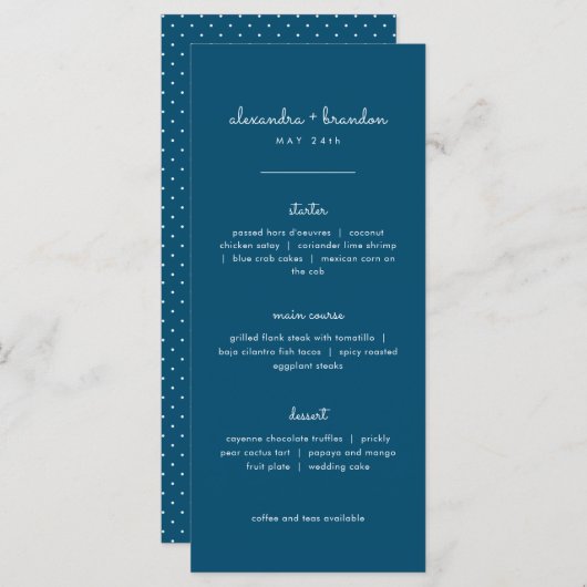 Menu Simple Navy Blue Mariage (Devant / Derrière)