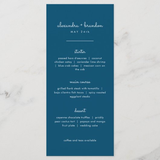 Menu Simple Navy Blue Mariage (Devant)