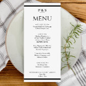 Menu Simple noir & blanc Chic Monogram Mariage dîner
