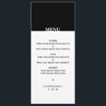 Menu simple noir et blanc mariage<br><div class="desc">Simple menu mariage noir et blanc Peut être entièrement customisé pour répondre à vos besoins. © Gorjo Designs via Zazzle. // Vous cherchez des articles correspondants ? Autre papeterie disponible ici : https://www.zazzle.com/collections/black_and_white_striped_wedding-119550615860932414 // Besoin d'aide pour customiser votre design ? Vous avez d'autres idées ? N'hésitez pas à me contacter...</div>