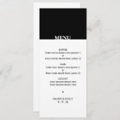 Menu simple noir et blanc mariage (Devant / Derrière)
