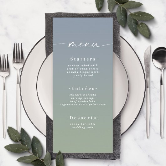 Menu Simple Ombre Dusty Blue & Green Mariage