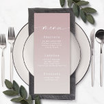 Menu Simple Ombre Mauve & Gardenia Mariage blanc<br><div class="desc">Simple Ombre Mauve Pink & Gardenia White Wedding Reception Diner Menus. Cette carte Menu chic moderne est simple classique et élégant avec un dégradé d'ombre subtil et une jolie police de calligraphie de script signature avec queues. Montré dans la nouvelle Colorway. Disponible en plusieurs options de couleur, ou n'hésitez pas...</div>