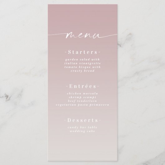 Menu Simple Ombre Mauve & Gardenia Mariage blanc (Devant)