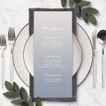 Menu Simple Ombre Off-White & Dusty Blue Mariage<br><div class="desc">Menus Simple Ombre Off-White & Dusty Blue Wedding À La Réception. Cette carte Menu chic moderne est simple classique et élégant avec un dégradé d'ombre subtil et une jolie police de calligraphie de script signature avec queues. Montré dans la nouvelle Colorway. Disponible en plusieurs options de couleur, ou n'hésitez pas...</div>