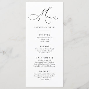 Menu simple plat minimaliste noir et blanc