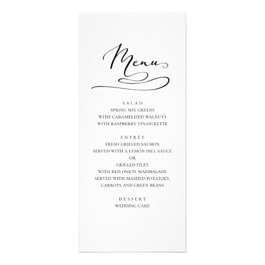Menu simple pour dîner de mariage. Moderne noir et (Devant)