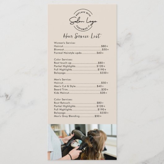 Menu Simple Price List with QR Code Custom Hair salon (Devant)