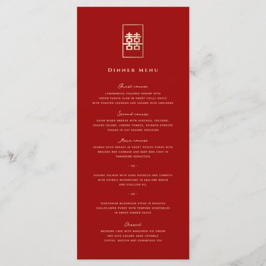 Menu Simple Rectangle double bonheur Mariage chinois (Devant)