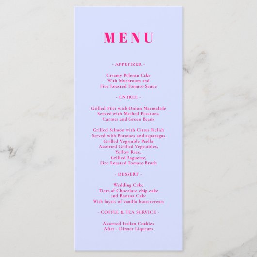 Menu Simple Rose Lilac (Devant)