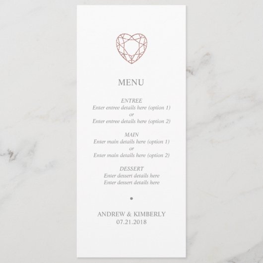 Menu simple rose or coeur mariage (Devant)
