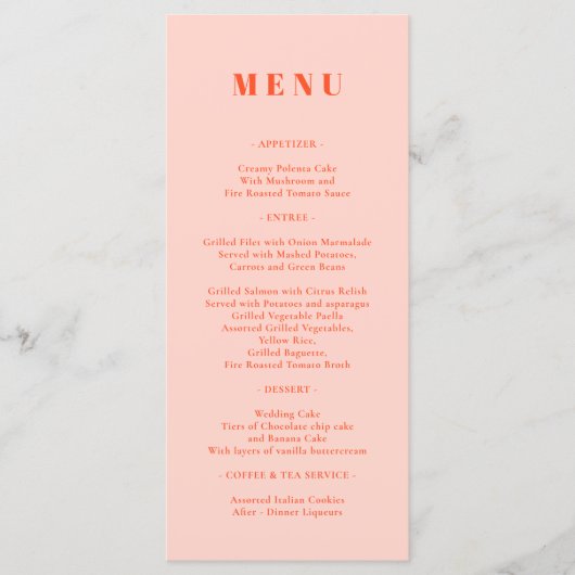 Menu Simple Rose Orange (Devant)