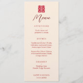 Menu Simple rouge modernité double bonheur mariage chin (Devant)