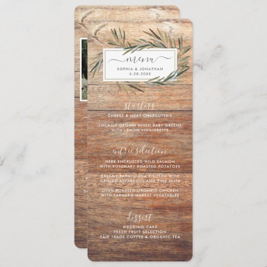 Menu simple Rustic Botanical Herb Mariage (Devant / Derrière)